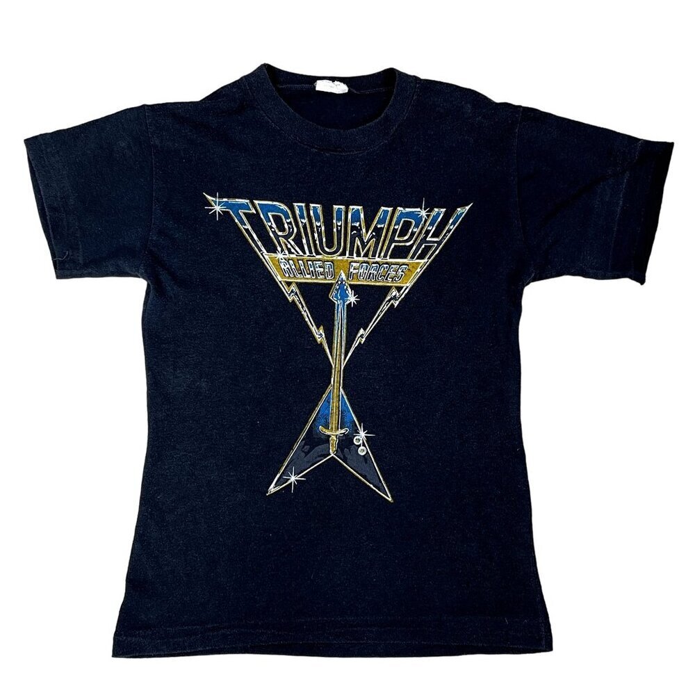 Vintage‎ 80s Triumph Allied Forces 1981 Black T-Shirt Mens Small